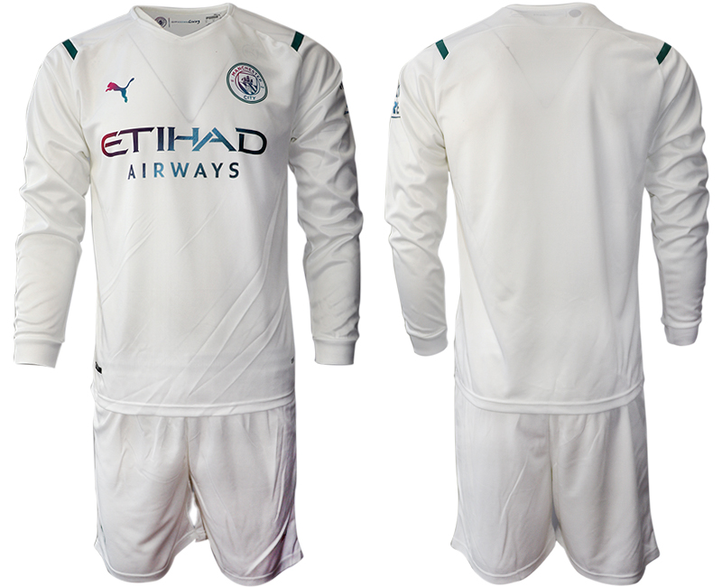 Men 2021-2022 Club Manchester city away white Long Sleeve blank Soccer Jersey->manchester city jersey->Soccer Club Jersey